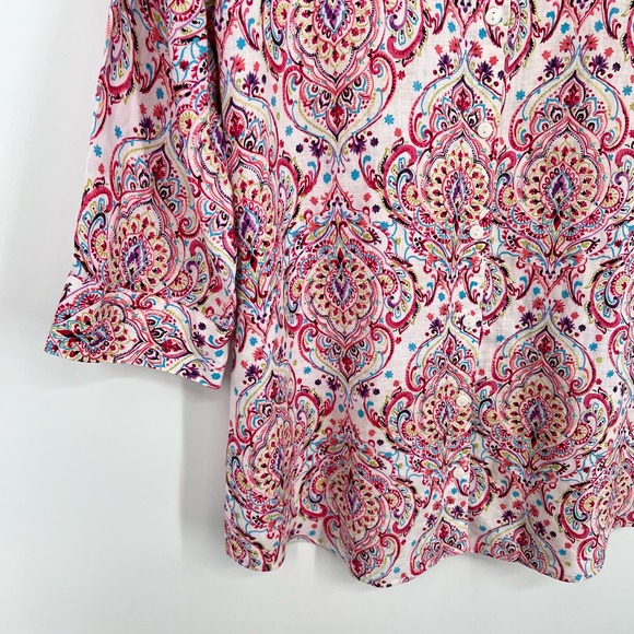 Chicos 100% Linen Sz 2 Large 12/14 Tropical Blouse Shirt Top Beach No Iron - Picture 5 of 12